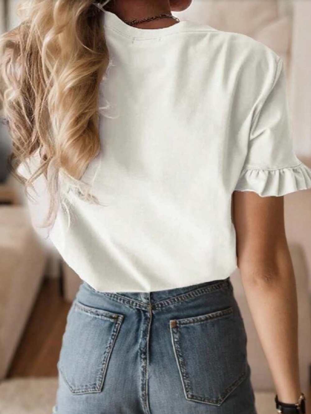 White Ruffle Sleeve Women's Top - Picture 4 of 4